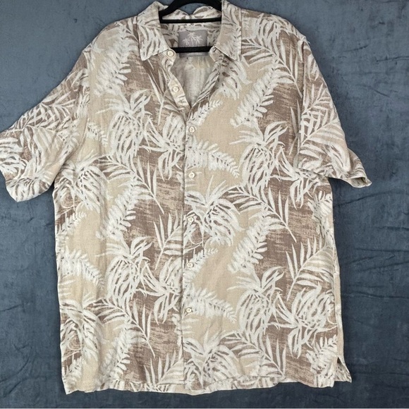 Jimmy Buffet Margaritaville Men’s XL Linen and Silk CreamBrown Tropical Shirt - Picture 1 of 7